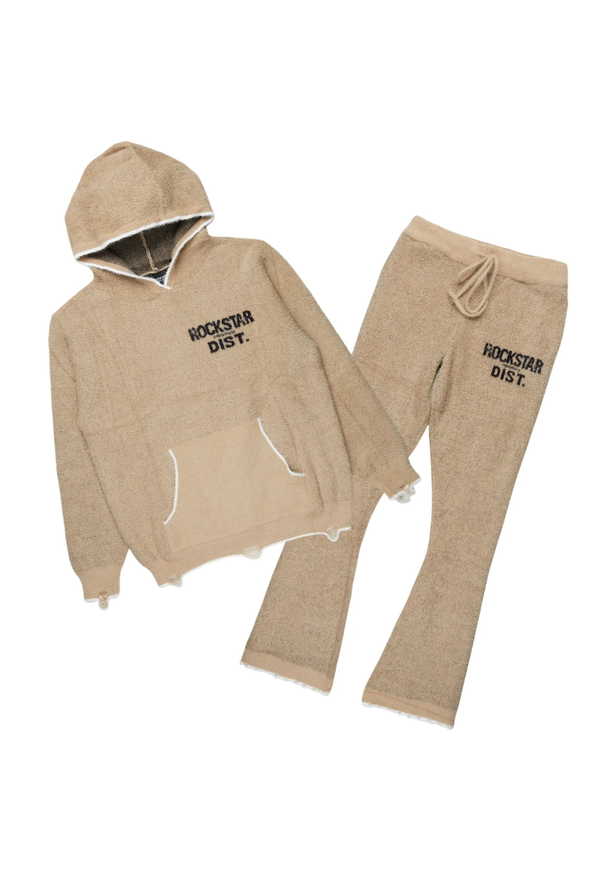 Lake Beige Mohair Knit Track Set Casual Men's Loose