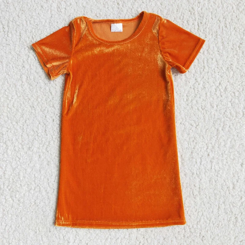 D8-5 Orange Velvet Girls Short Sleeve Dresses Hip Men's Urban