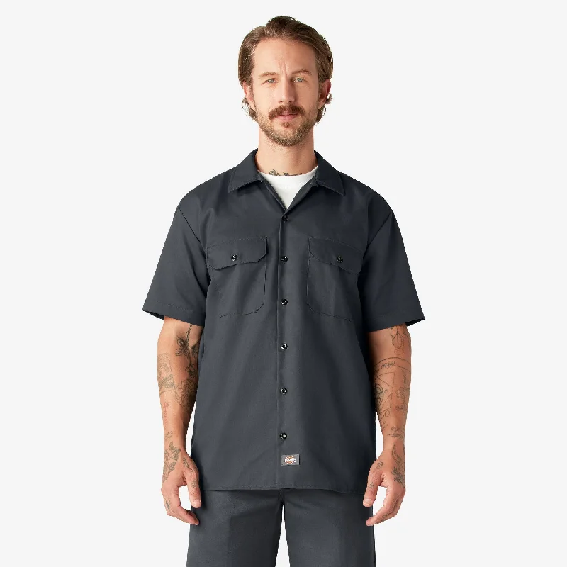 Short Sleeve Work Shirt, Charcoal Gray Sophisticated Men's 