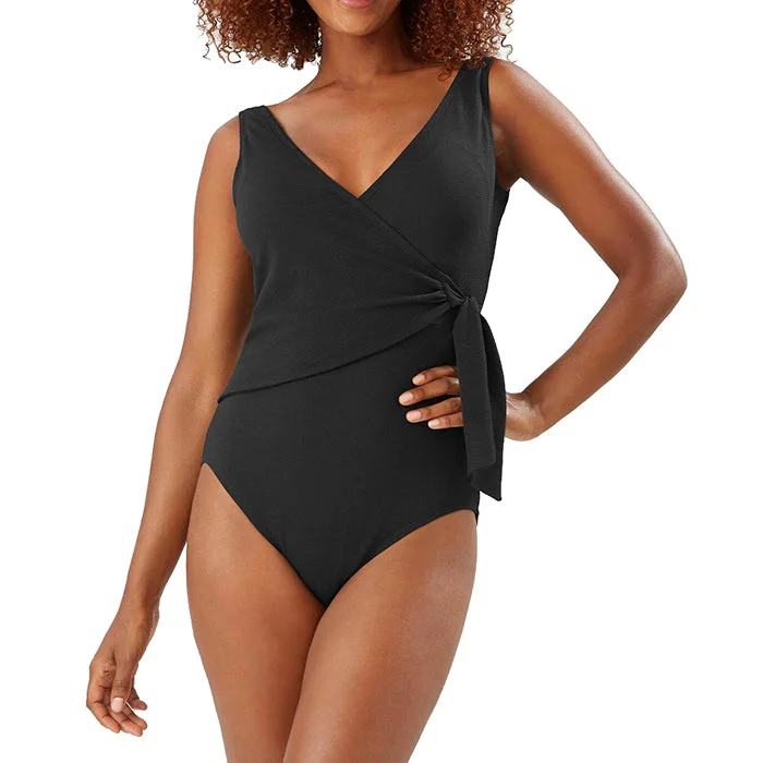 Tommy Bahama Pique Colada Wrap Front Swimsuit - Black Street