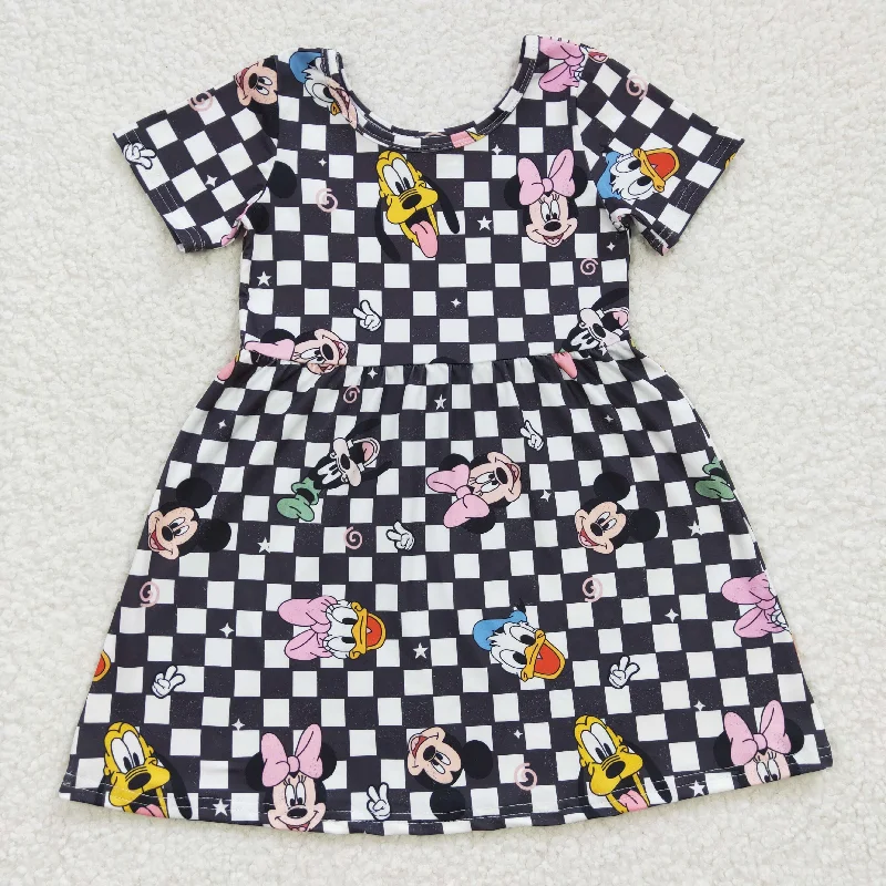 promotion GSD0235 Black Bleach Plaid Duck M Cartoon  Girls Short Sleeve Dresses Casual Men's Short