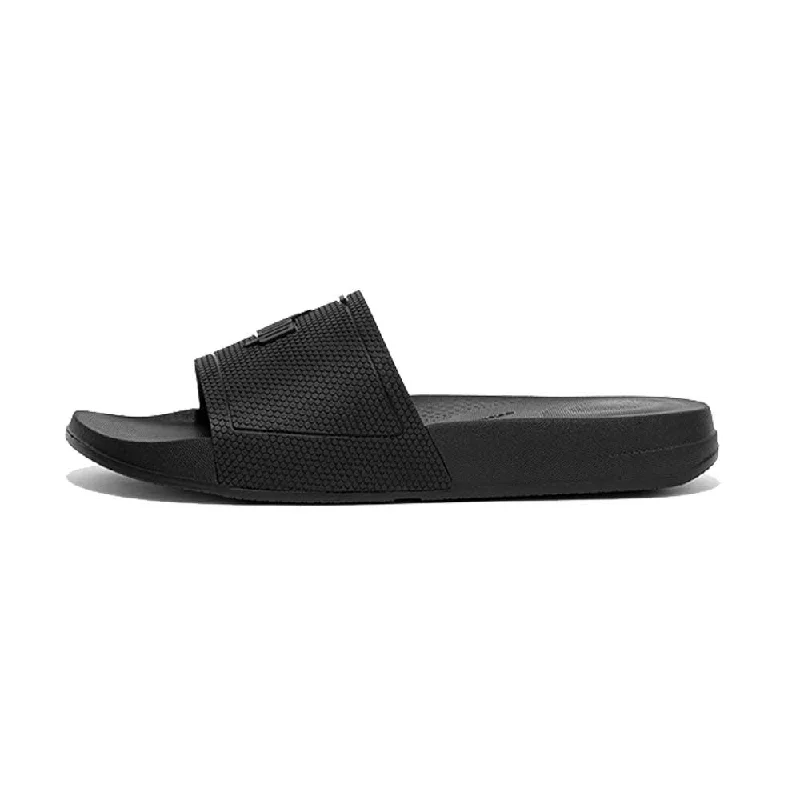 FitFlop Iqushion House Slide Sandals - All Black Modern Men's Geometric