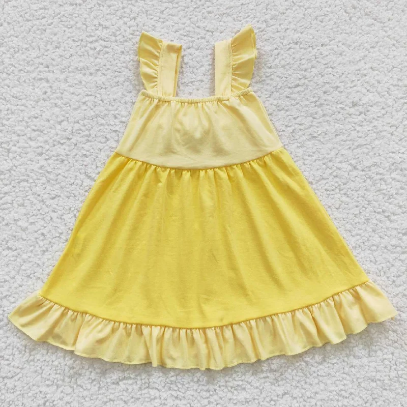 GSD0342 Yellow Tutu Tulle Bow Girls Short Sleeve Dresses Bold Men's Animal