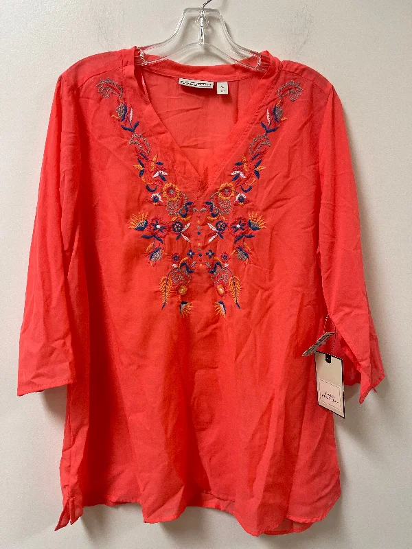 Top Long Sleeve By Dana Buchman In Orange, Size: Xl Tailored