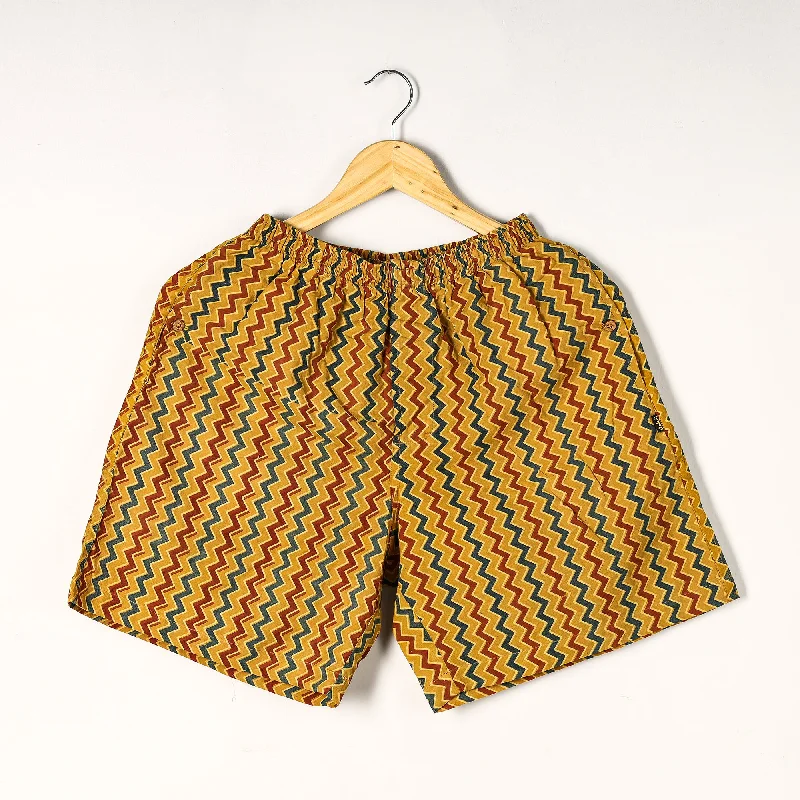 Yellow - Ajrakh Block Printed Cotton Unisex Boxer/Shorts Tough Men's Tactical