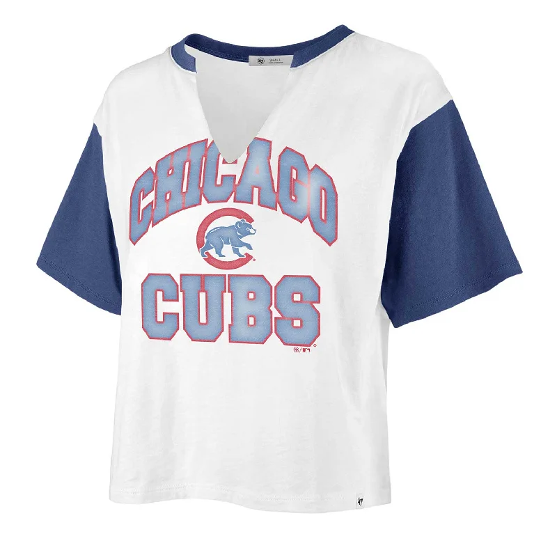 Chicago Cubs Women's Dolly Crop Fit V-Neck T-Shirt British Gentleman Style