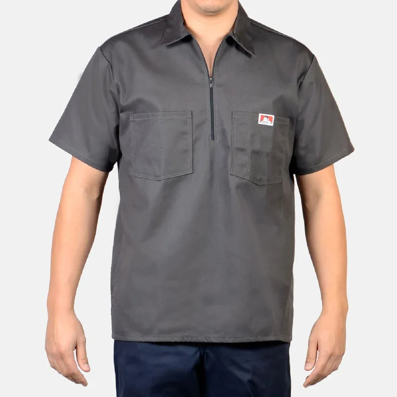 1/2 Zipper Short Sleeve - Charcoal Polished Men's Satin