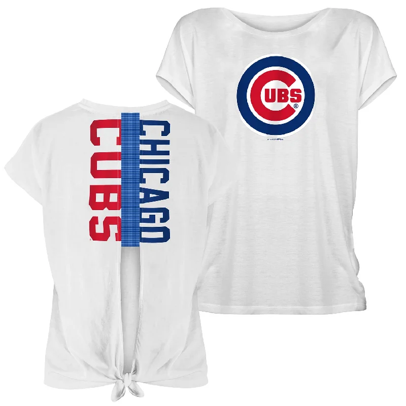 Chicago Cubs Women's Scoop Tie Short Sleeve T-Shirt Sleek Men's Metallic