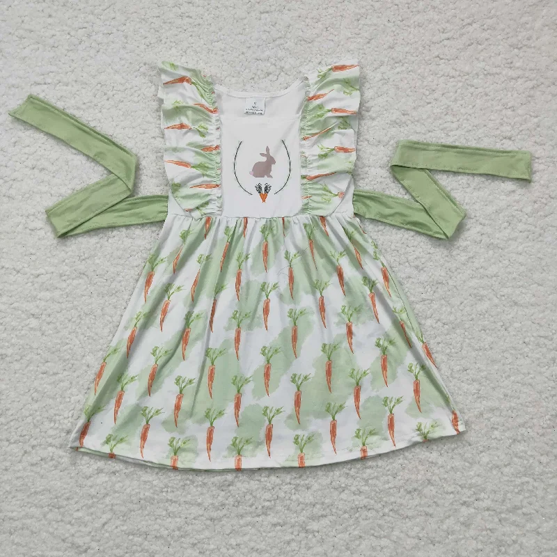 GSD0157 Easter Rabbit Green Carrot Belt Girls Short Sleeve Dresses Bohemian Men's Free