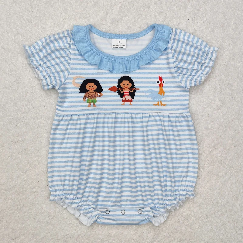 SR2419  Easter Boutique Outfit Blue Ruffle Striped Short Sleeve Romper baby girl nightwear outfit RTS 202412 Elegant Men's Cashmere