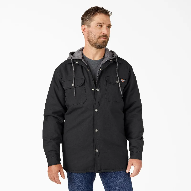 Water Repellent Duck Hooded Shirt Jacket, Black Tough Men's Military