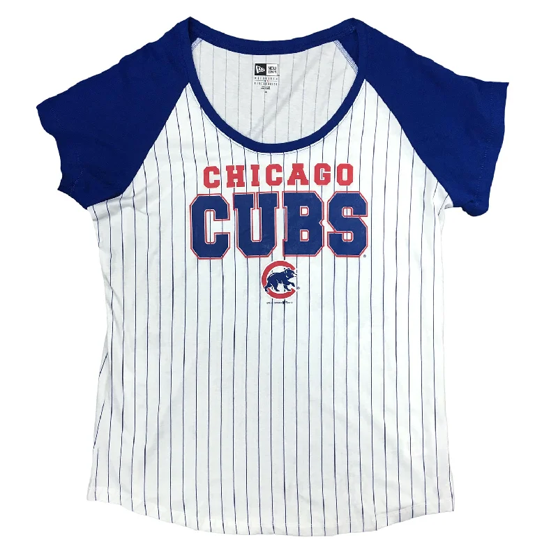 Chicago Cubs Women's Pinstripe Scoop T-Shirt Casual Men's Loose