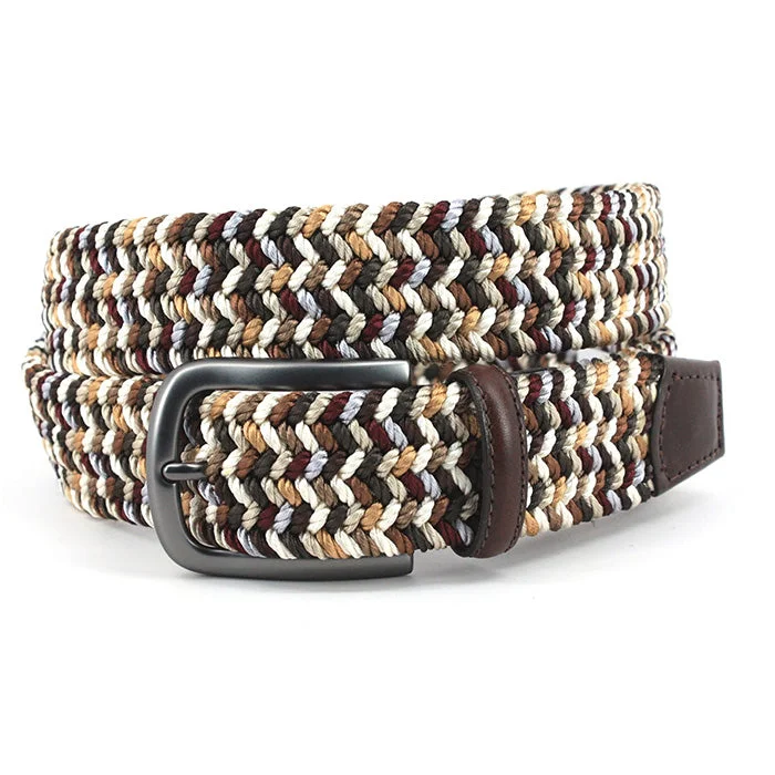 Torino Italian Woven Rayon Elastic Belt - Brown Multi Monochromatic All