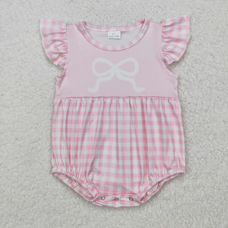 SR2135 Baby Girl Valentines Romper Pink Bow check sleeveless Romper  RTS 202412 Street