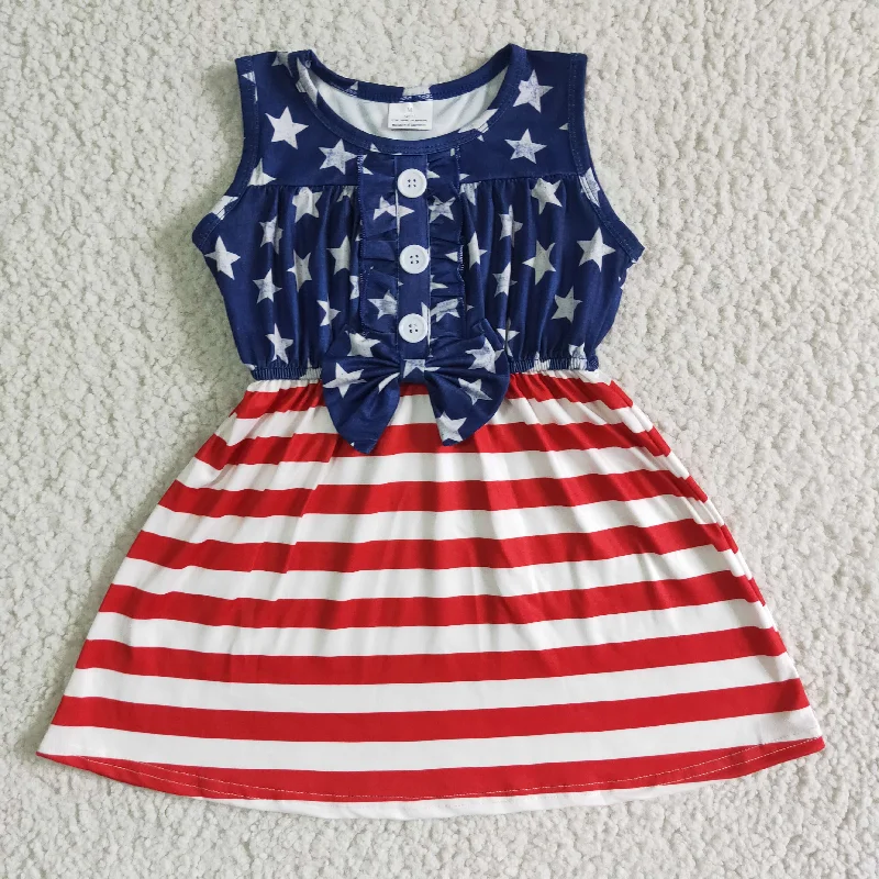 A17-12 4th Of July Red Striped Blue Girls Sleeveless Dresses Confident Men's High