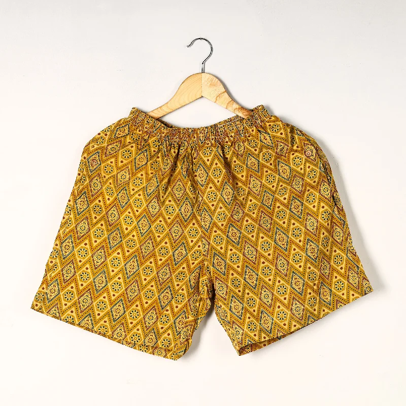 Yellow - Ajrakh Block Printed Cotton Unisex Boxer/Shorts Practical Men's Multi