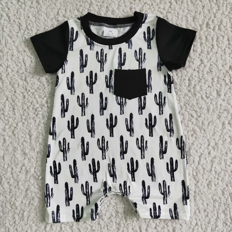 SR0017 Black Cactus Pocket Boys Short Sleeve Romper Earthy Men's Hemp