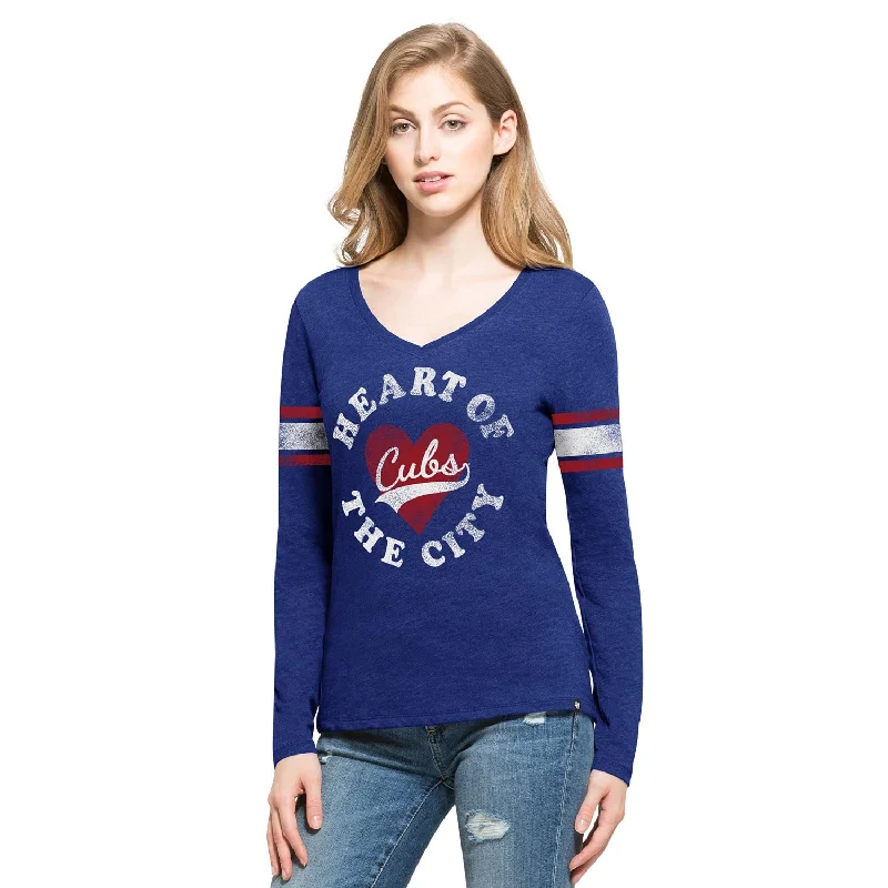 Chicago Cubs Women's Knockaround Stripe 47 Club Long Sleeve T-Shirt Trendy Men's Oversized