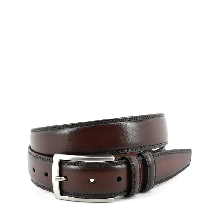 Torino Hand Stained Italian Kipskin Belt - Tan Brown Cozy Men's Winter