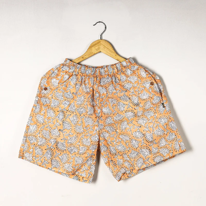 Orange - Sanganeri Block Printed Cotton Unisex Boxer/Shorts Modern Men's 