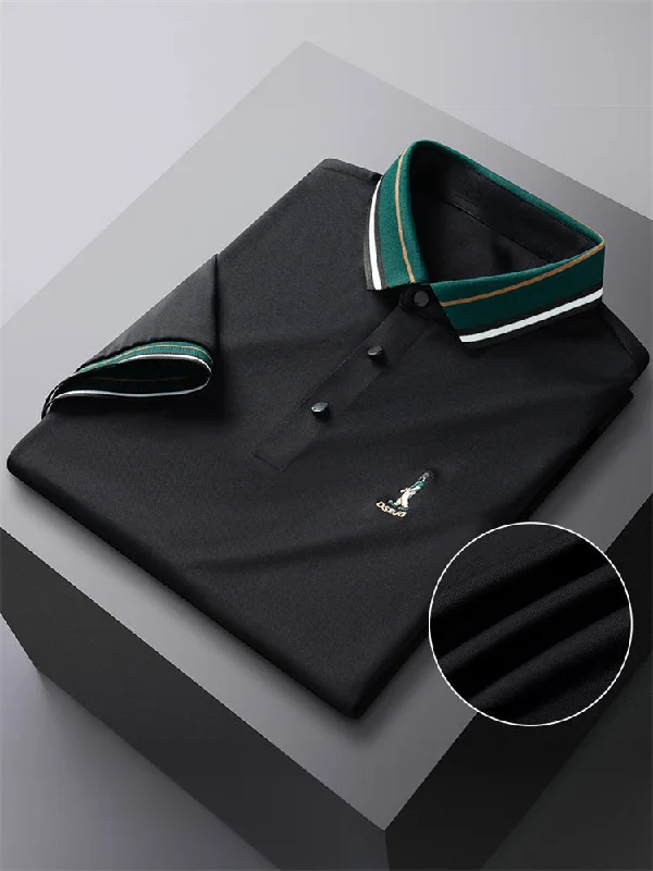 Ice Silk Polo Shirt - Solid Color Traditional Men's Wool