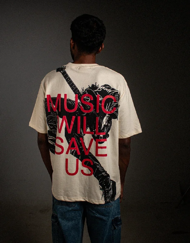 Music Will Save Us | Identity Is Everything | Oversized T-shirt| Beige Earthy Men's Hemp