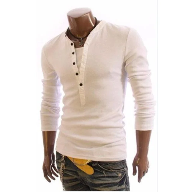 British Style Half-Button V-neck Shirt Sleek Men's Metallic