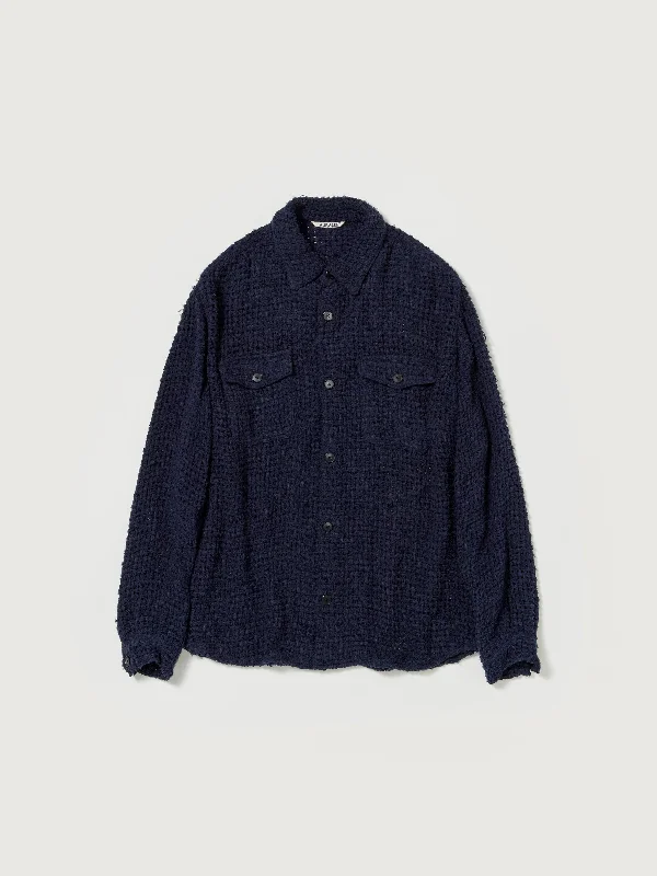 Auralee HOMESPUN SUMMER TWEED MESH SHIRT - Navy Monochromatic All