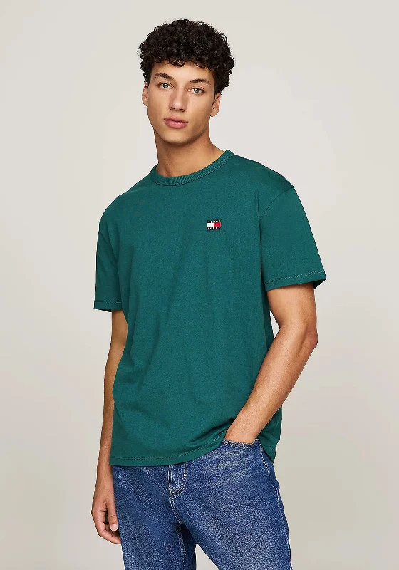 Tommy Jeans Badge T-Shirt, Deep Seawater Green Sporty Men's Tennis