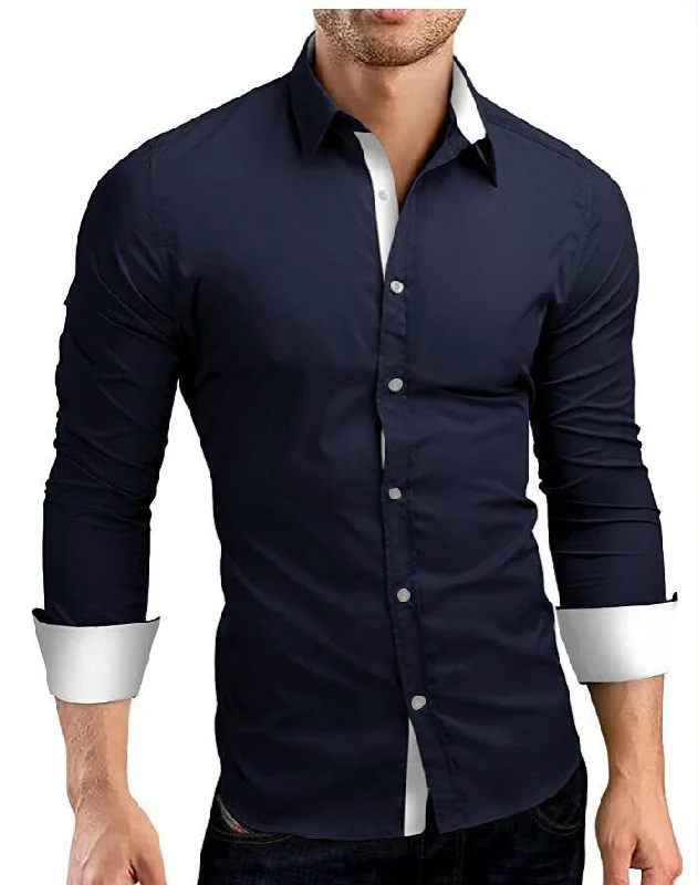 Two-Tone Slim-Fit Business Shirt Classic Men's Pin