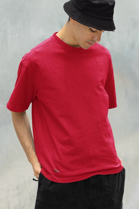 Basic Oversized T-shirt for Men: Red Traditional Men's Wool