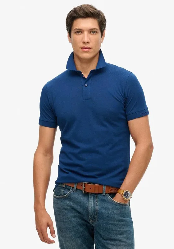 Superdry City Pique Polo Shirt, Pilot Mid Blue Dapper Men's Bow