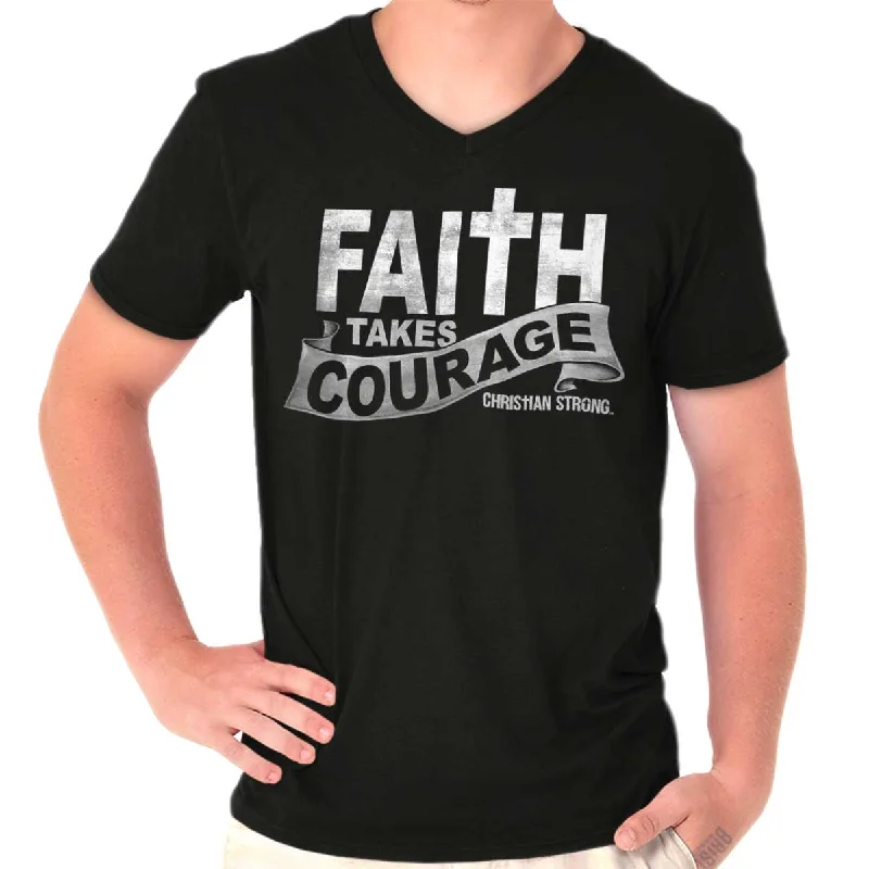 Faith Takes Courage V-Neck T-Shirt Casual Men's Loose