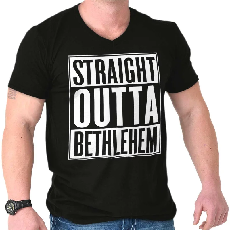 Straight Outta Bethlehem V-Neck T-Shirt Monochromatic All