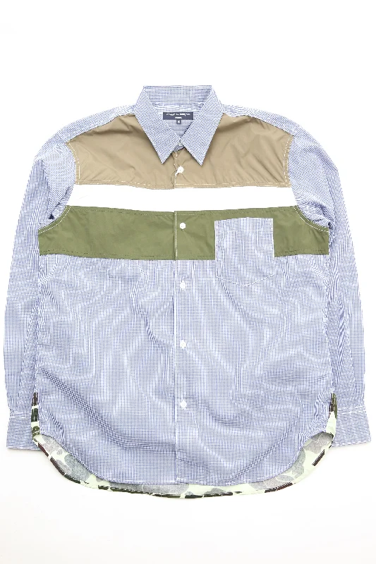 Comme des Garçons HOMME Blue Paneled Shirt - Navy White Mix Elegant Men's Cashmere