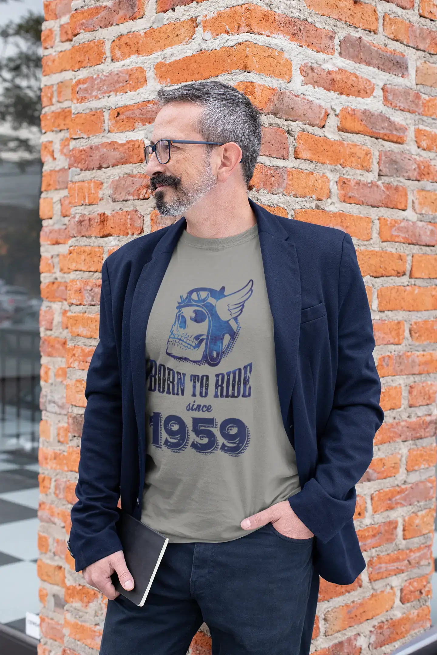 1959, Born to Ride Since 1959 Men's T-shirt Grey Birthday Gift 00495 Monochromatic All