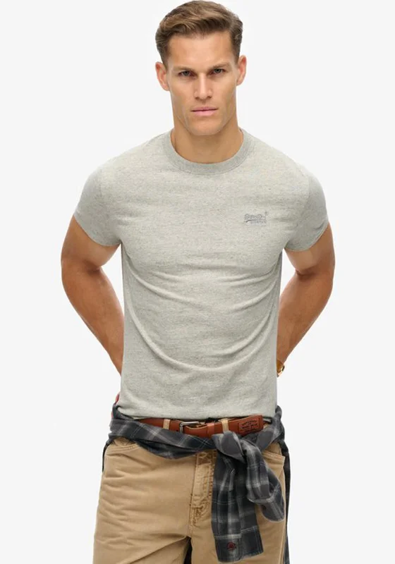 Superdry Essential Embroidered Logo T-Shirt, Grey Fleck Marl Masculine Men's Thick